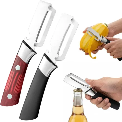 Miniatura 12 de Ktchen - Pelador de verduras multifuncional 2026, cuchillo pelador de frutas grueso de acero inoxidable multifunción con mango de madera, 3-1