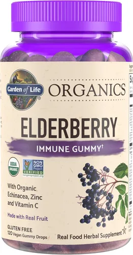 Miniatura 2 de Garden of Life Paquete de apoyo inmunológico: Gomitas de saúco orgánicas con equinácea, zinc 120 unidades + Gomita inmunológica para niños 60