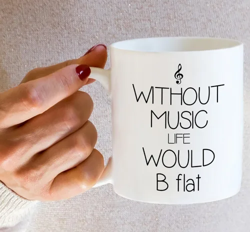Miniatura 5 de Retreez - Taza divertida con texto en inglés "Without Music Life Would B Flat Musician", 325 ml, tazas de café de cerámica, divertidas, sarcásticas