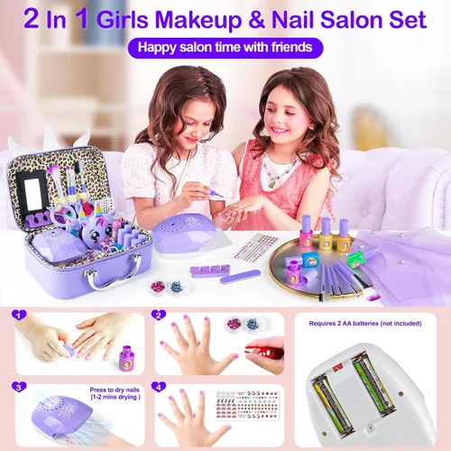 Miniatura 3 de Kit de Maquillaje para Niñas - 2 en 1 Juguetes de Maquillaje Lavable para Niños y Kit de Arte de Uñas con Estuche Cosmético de Unicornio, Maquillaje