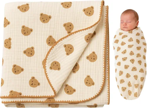 Jack & Jill & Baby Manta de muselina de 4 capas, 100% algodón, suave, transpirable, envoltura de bebé de 43 x 43 pulgadas, ligera, multiuso, ideal