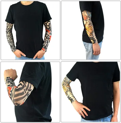 Miniatura 7 de HOVEOX 20 Uds. Mangas de brazo de tatuaje temporal artes falso tatuaje temporal brazo protector solar mangas medias Slip accesorios Halloween tatuaje