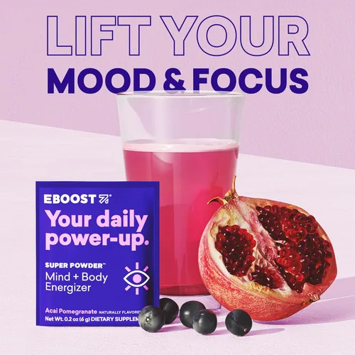 Miniatura 8 de EBOOST Super Powder - Mezcla de bebida – Acai Granada de 0.2 onzas, paquete de 20 electrolitos energizantes de hidratación en polvo, 13 vitaminas