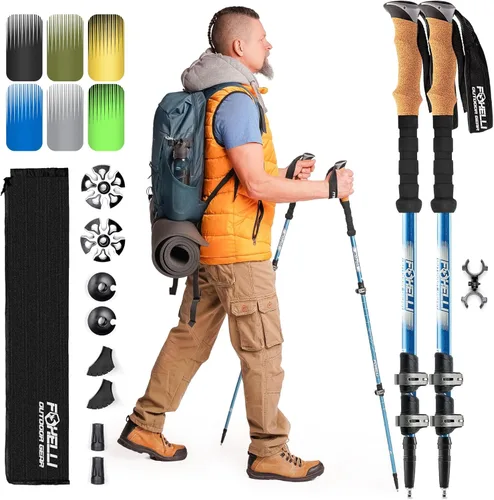 Miniatura 14 de Foxelli Bastones de trekking – Bastones de trekking plegables ligeros para hombres y mujeres, equilibrio perfecto y apoyo para personas mayores Caqui
