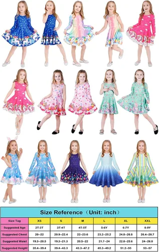 Miniatura 6 de LaBeca - Vestido sin mangas o de manga larga para niñas vestidos casuales con diseño de unicornio o sirena para niñas pequeñas o grandes