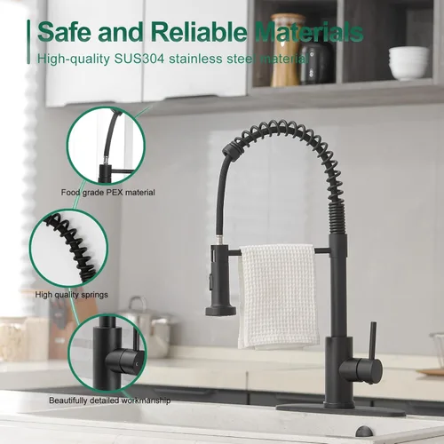 Miniatura 3 de VOTON Grifo de Cocina Negro con Rociador Extraíble Grifo de Fregadero de Cocina Extraíble Acero Inoxidable Comercial Resorte Grifos de Cocina