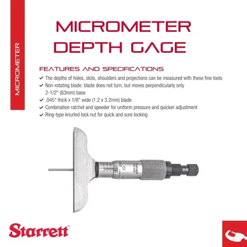 Miniatura 2 de Starrett 449 Profundímetros Vernier tipo micrómetro, pulgadas, 1