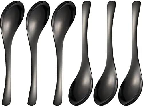Miniatura 9 de Juego de 6 cucharas de mesa redondas de acero inoxidable con espejo pulido de plata para ramen
