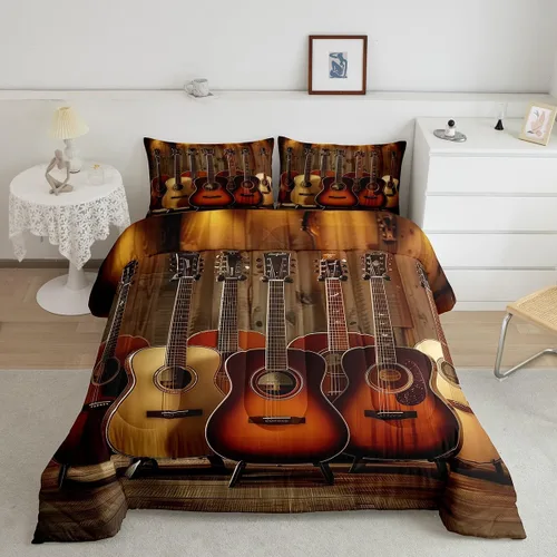 Miniatura 12 de Castle Fairy Juego de edredón de botas de vaquero, tamaño individual, juego de ropa de cama bohemio con guitarra musical para niños y niños