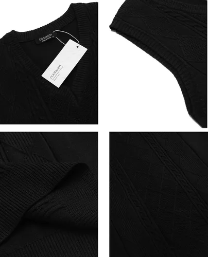 Miniatura 5 de COOFANDY Chaleco de suéter para hombre, cuello en V, sin mangas, tejido casual, ajustado, chaleco