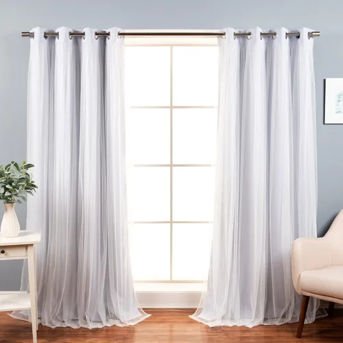 Miniatura 24 de Best Home Fashion Juego de 2 paneles de ventana de tul de encaje con aislamiento térmico y ojales de níquel de acero inoxidable para dormitorio
