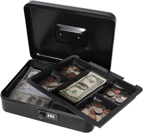 Miniatura 3 de Decaller Caja de dinero con cerradura de combinación, caja de seguridad de metal pequeña con bandeja de dinero, 7 4/5 x 6 4/5 x 3 3/5 pulgadas