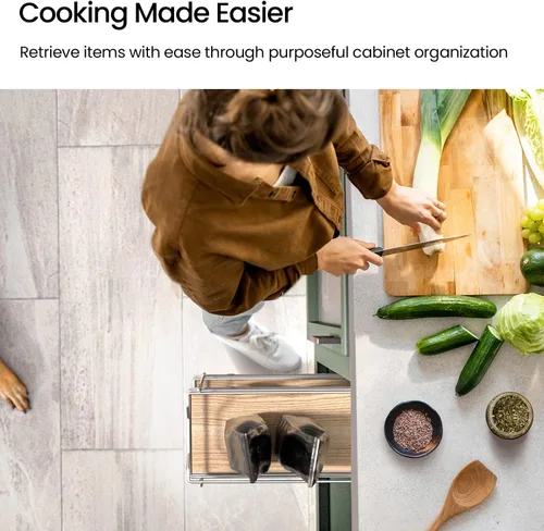 Miniatura 6 de Home Zone Living Organizador extraíble para gabinete de cocina con 2 niveles de almacenamiento para fácil acceso, 7.5"An x 20"Pr, níquel satinado