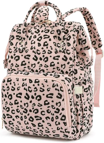 Miniatura 11 de Mochila de ante para pañales para bebés, niñas y niños, grandes bolsas de pañales para mamá (Corderoy beige floral púrpura)
