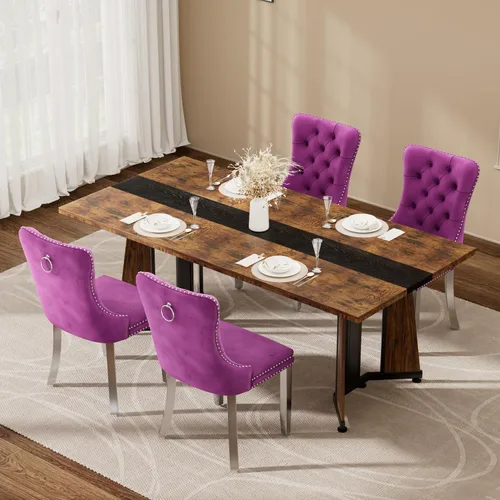 Miniatura 9 de Juego de mesa de comedor de 5 piezas con 4 sillas, mesa de comedor rectangular de madera de 71 pulgadas con sillas de comedor de terciopelo, tablero