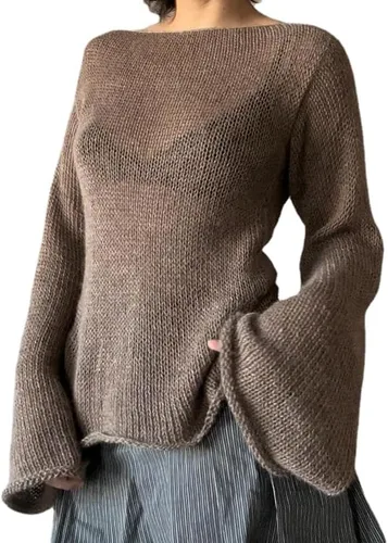 Y2K - Suéter de punto estético suave para niña, coqueta, sin espalda, Grunge Acubi Tops Harajuku Cottagecore Ropa