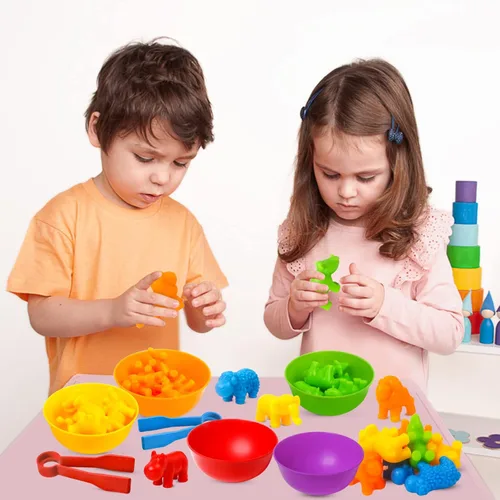 Miniatura 7 de RAEQKS Juguetes de clasificación de conteo, juguetes apilables a juego con tazones, actividades de aprendizaje preescolar, juego sensorial educativo