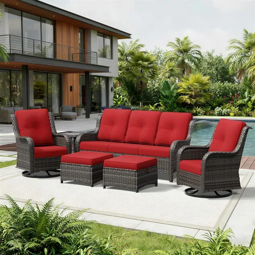 Miniatura 207 de Joyside Juego de sillas de mimbre para patio, juego de 3 piezas de mimbre para exteriores con 2 sillas reposabrazos y 1 mesa auxiliar para terraza