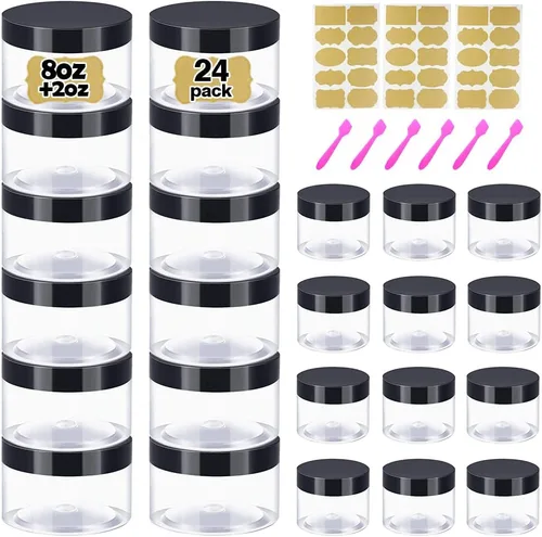 Miniatura 7 de Recipientes de mantequilla corporal de 4 onzas con tapas + recipientes pequeños de plástico de 2 onzas con tapa (juego de 24) tarros de plástico
