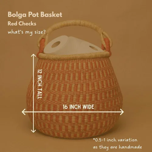 Miniatura 2 de Cesta africana tejida roja para almacenamiento, 16 pulgadas de ancho, 12 pulgadas de alto