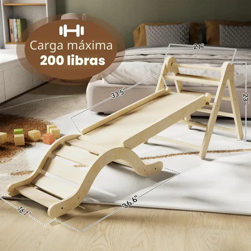 Miniatura 7 de doowroodni Juego de triángulo Pikler 7en1 Juguetes de escalada para niños pequeños de interior Juguetes de escalada plegables para bebés de madera