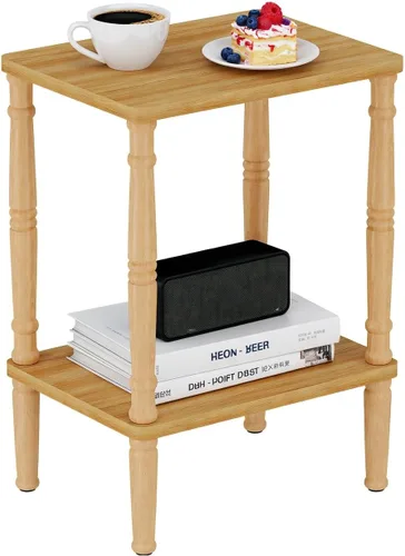 Miniatura 10 de LUCKNOCK Mesa auxiliar pequeña para espacios pequeños, mesa auxiliar vintage, mesa auxiliar estrecha con almacenamiento, mesita de noche delgada