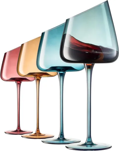 Miniatura 7 de Khen Copas de vino rosa, regalo Juego de 2 Cristalería inclinada de 18 onzas color rubor rosa, vidrio de tallo alto, regalos para esposa, novia