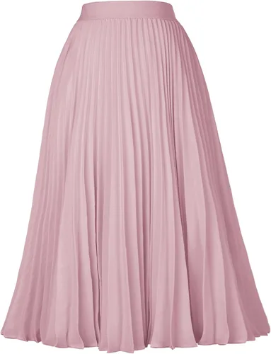 Miniatura 204 de GRACE KARIN - Falda plisada de gasa para mujer, con cintura alta y elástica, vuelo, corte acampanado y longitud por debajo de la rodilla