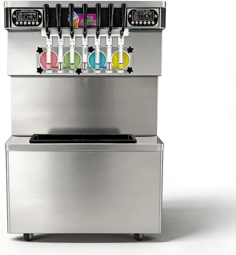 Miniatura 8 de Comercial 17 Gal/H Productor de helado suave, 7 sabores de soporte de piso suave servido máquina de helado,4+3 mezclados yogur congelado helado