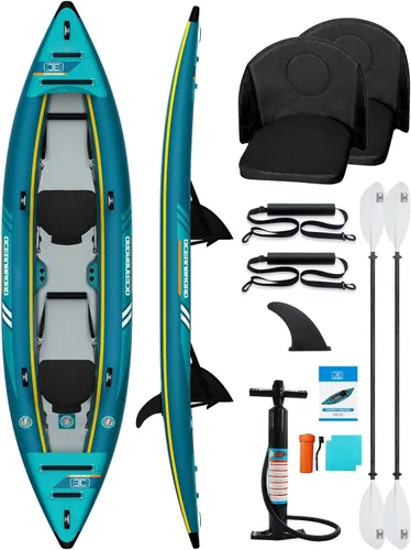 Miniatura 9 de OCEANBROAD Kayak Inflable Sit-in (SIN HIN), Kayak Inflable para 1 Persona/2 Personas para Adultos con Remo, Asiento de Kayak, Pedal, Bomba de Mano