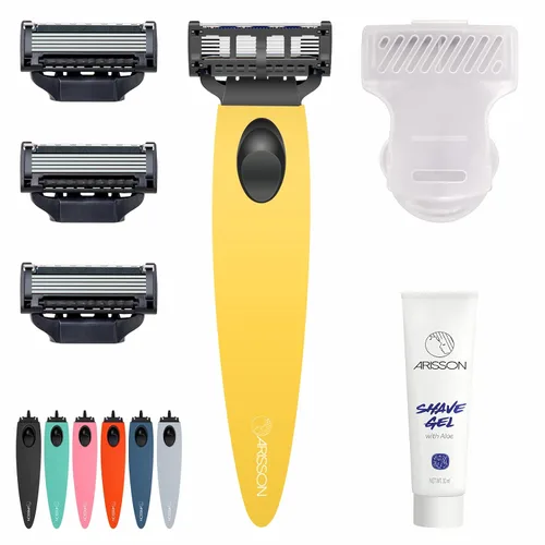 Miniatura 8 de Arisson Juego de maquinillas de afeitar para hombre, incluye 1 mango de afeitar de diseño ergonómico, 4 recambios de cuchilla, cubierta de hoja