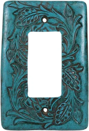 Miniatura 11 de Ebros Gift Juego de 2 rollos florales rústicos occidentales sobre fondo turquesa vintage, placa eléctrica de pared pintada a mano en 3D, accesorio