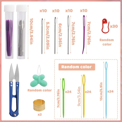 Miniatura 2 de 150 piezas de agujas de coser de ojo grande de plástico, agujas de ojo grande sin punta, agujas curvas para tapicería, agujas de hilo para 150