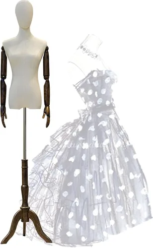 Miniatura 10 de Cuerpo de torso de maniquí femenino con soporte de trípode de madera, altura ajustable de 47.2 a 82.6 pulgadas, forma de vestido, costura simulada