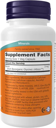 Miniatura 2 de NOW Foods Suplementos, Boro 3 mg (Glicina Bororgánica), Apoyo Estructural*, 100 Cápsulas vegetales