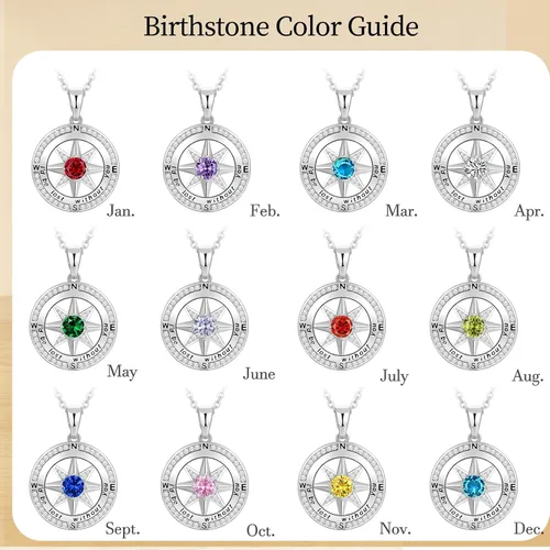 Miniatura 6 de Peeshow Collar para mujer, brújula, piedra natal, joyería de cumpleaños, aniversario, ideas para su novia, regalo romántico de amor en Navidad, día