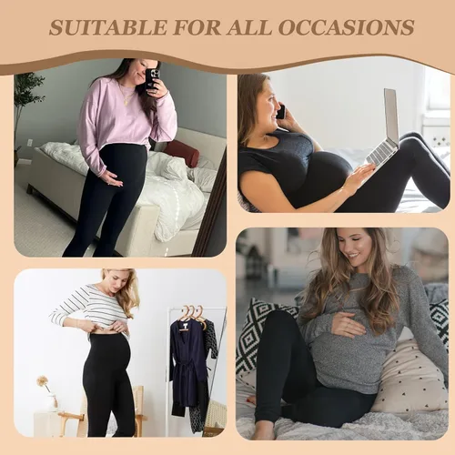 Miniatura 2 de QGGQDD Paquete de 2 leggings de maternidad sobre el vientre con bolsillos, pantalones negros de cintura alta para entrenamiento, embarazo