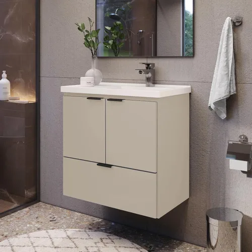 Miniatura 2 de COZIMAX Vanity Soul - Lavabo de baño flotante de 24 pulgadas y lavabo de mármol cultivado con puerta de cierre suave (negro)