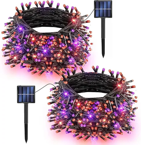 TW SHINE Paquete de 2 luces solares de Halloween para exteriores, total de 400 luces LED de 132 pies alimentadas por energía solar para exteriores