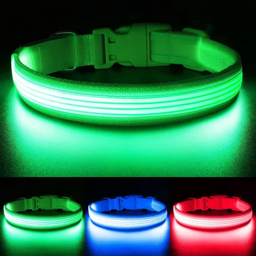 Miniatura 18 de YFbrite Collar de perro iluminado, collar de cachorro con LED recargable por USB, superbrillante, ajustable, luces brillantes para perro para Rojo