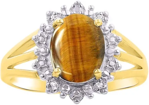 Rylos Anillos para mujer, chapados en oro de 14 quilates, inspirados en la princesa Diana, piedras preciosas y halo de diamantes auténticos, joyería