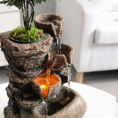 Miniatura 7 de Haobos Fuente interior de 4 tazones Rockery con sonido calmante para decoración de hogar y oficina con una pequeña maceta de plástico para cultivar