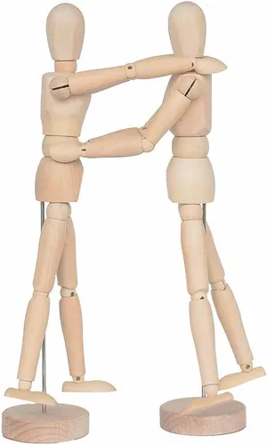 Miniatura 3 de Paquete de 2 maniquíes de madera de 12 pulgadas de alto con soporte, ideal para dibujo o decoración de escritorio (hombres y mujeres/papá y mamá)