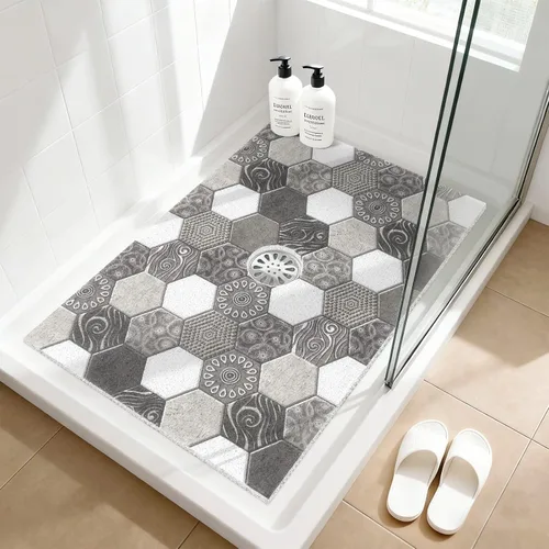 Miniatura 12 de Alfombrilla de ducha cuadrada antideslizante: 24 x 24 pulgadas para ducha interior con orificio de drenaje en el medio, tapete de ducha de masaje