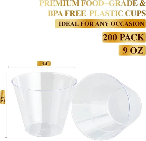 Miniatura 2 de FOCUSLINE Vasos de plástico transparente de 9 onzas, vasos desechables de plástico duro, reutilizables, 200