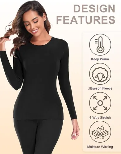 Miniatura 2 de YADIFEN Ropa interior térmica para mujer, conjunto de pantalones largos, capa base, forro polar, ropa interior larga, pijama de invierno cálido