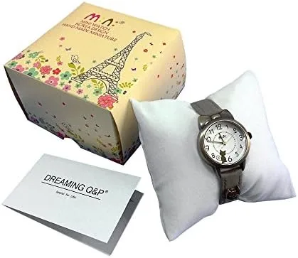 Miniatura 7 de DREAMING Q&P Correa de cuero suave para niña, relojes de pulsera de cuarzo para mujer, lindo Bowknot