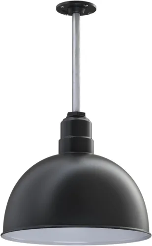 Miniatura 80 de Steel Lighting Co. Colgante de cuenco rosa Lámpara montada en el techo Cúpula de 15 pulgadas vástago de 12 pulgadas Estilo granero de acero