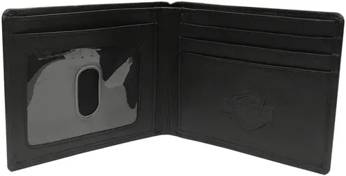 Miniatura 2 de Harley-Davidson Billetera de cuero doble plegable Drag Race para hombre con RFID HDMWA11675, Negro -, Cartera Rfid