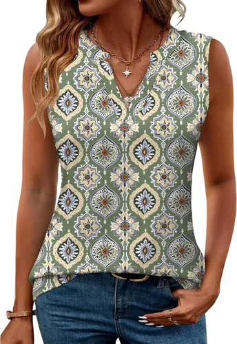 Miniatura 45 de Romanstii Camisas sin mangas para mujer, estilo casual, de verano, cuello en V, blusas elegantes, túnica